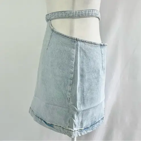 We Wore What New Cut Out Waist Belted Denim Mini Skirt Super Light Size Large