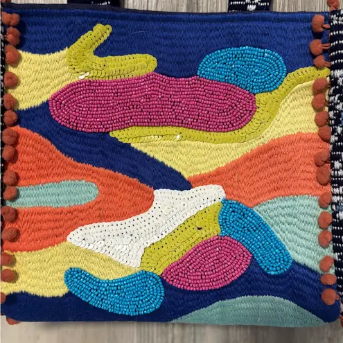 America & Beyond Beaded Multicolor Tote Bag NWT (Missing Strap) Blue