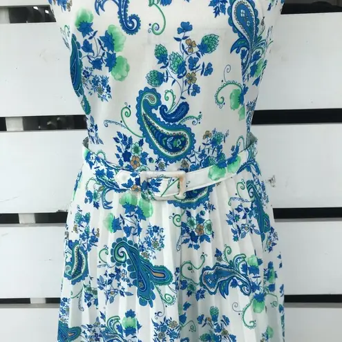 Vintage 50s 60s handmade dress with pleated swing skirt White Size M