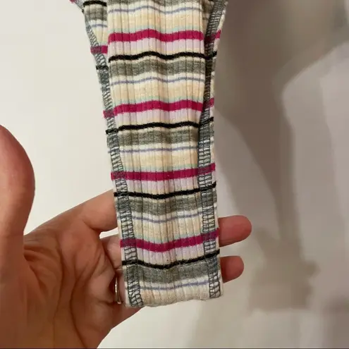 Free People  Striped Ribbed Off Shoulder Bodysuit Womens XS Sweetheart Neckline