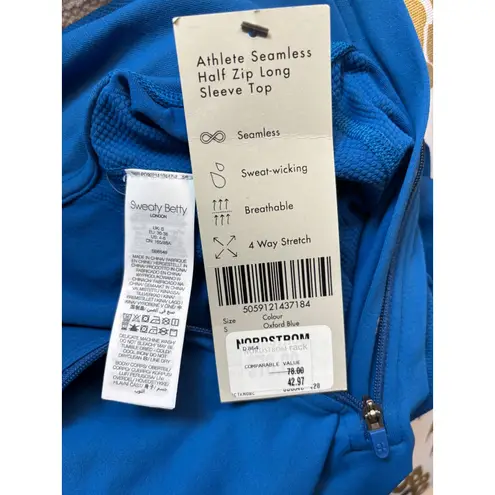 Sweaty Betty Blue Seamless Half-Zip Long Sleeve Top NWT Size Small MSRP $78
