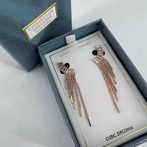 NWT Christian Siriano Rhinestone Earrings Wedding Prom Fringe Rose Gold Tone
