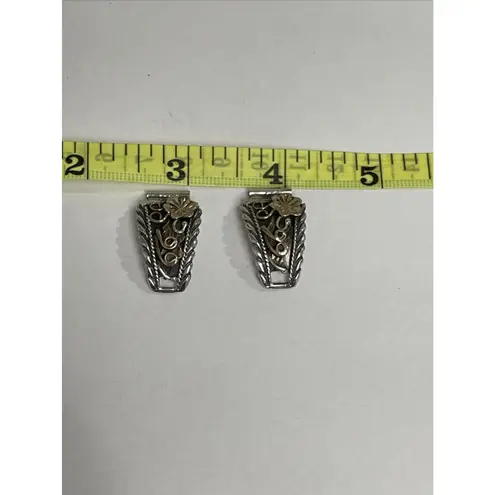 Running Bear Navajo Sterling Silver Turquoise Floral Watch Ends Gold & Silver