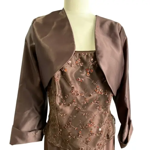 Scott McClintock Brown Sequin Gown 2 Piece Jacket Dress Set S 14 NWT Fall Formal