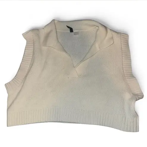H&M  Cream Knit Sweater Vest with Collar - Image 2