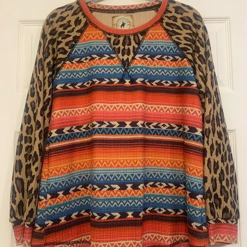 Fashion Express USA Women’s Serape Cheetah Medium Long Sleeve Shirt. 1979 Orange