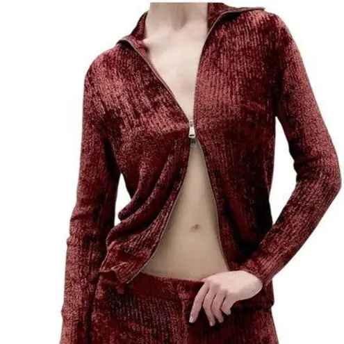 NWT Aya Muse Cyro Jacket Top Full Zip Chenille Fabric in Rust Size XS Brown