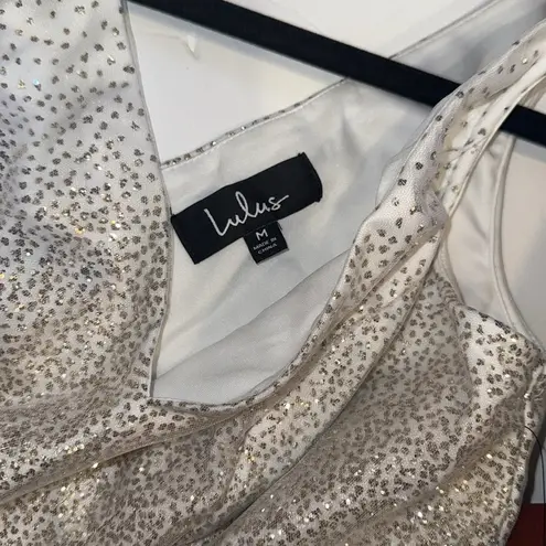 Lulus Dress Medium Sparkling White Tulle Ballerina Dream Cream Gold Skater Dress