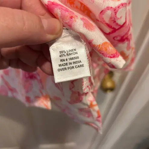 Emily Daniels XL Button Up Shirt Pink Orange Octopus Print Short Sleeve NWT