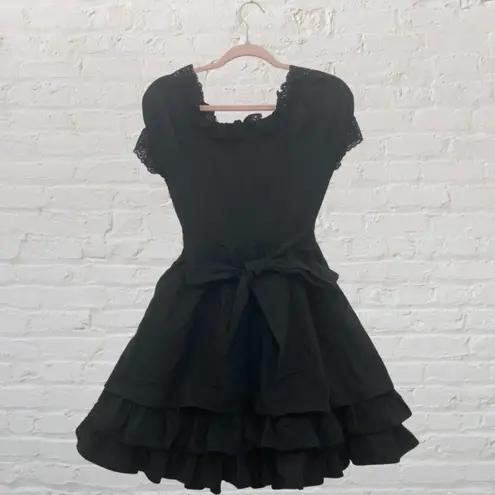 Gothic Lolita Black Corset Ruffle Tiered Dress Size XS Dark Romance Emo Goth