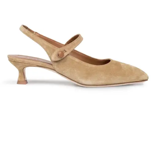 Doen Tan Suede Recco Slingback Pumps Low Heel 37 Size 6.5