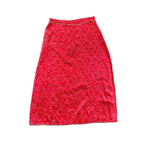 For Love & Lemons Barbera Midi Skirt in Red Floral Midi Skirt Lace Trim Large