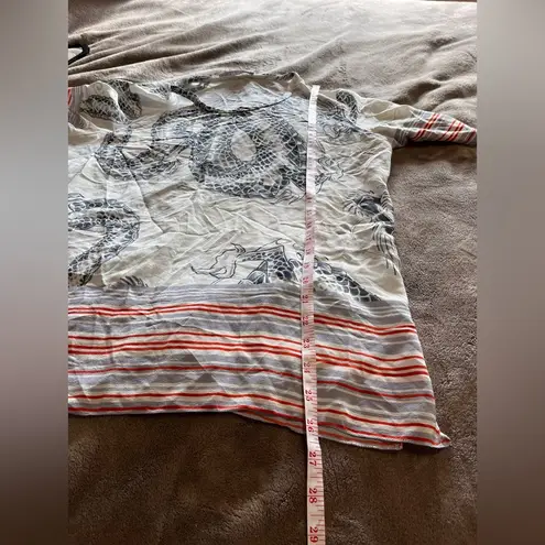 ANIMALE Women’s Sz 40 (Large) Oversized Dragon Print 3/4 Sleeves Linen Shirt EUC White