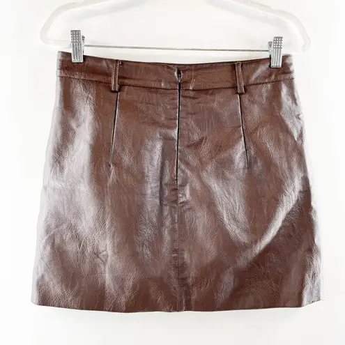 Raga Nyla Faux Leather High Waisted A Line Mini Skirt Chocolate Brown Large