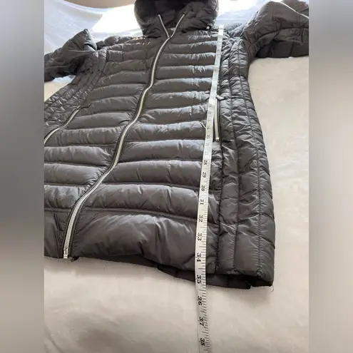 Michael Kors  Silver Packable Down Filled Long Hoodie Jacket Winter Coat Sz L GUC