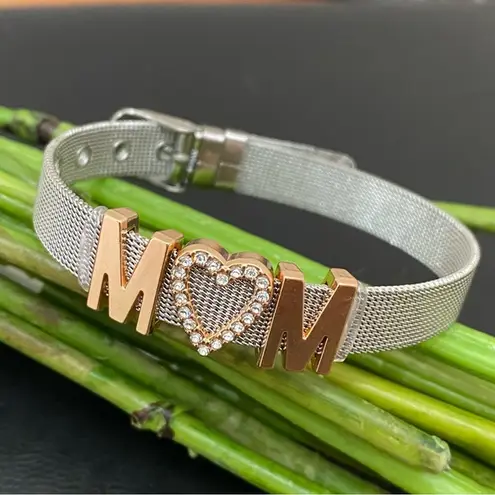 MOM Stainless Steel Mesh Slider Belt Buckle Clasp Bracelet 22.1g