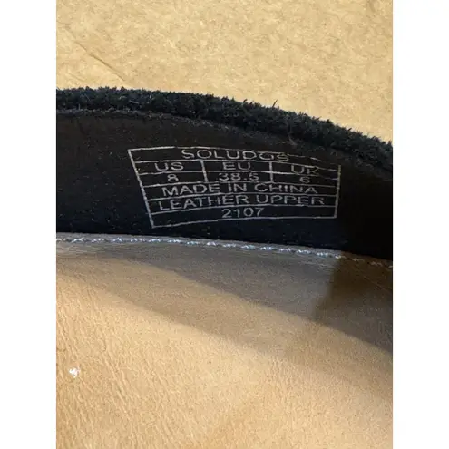 Soludos Anthropologie Collette Heels Black Genuine Leather Plush Velvet Size 8