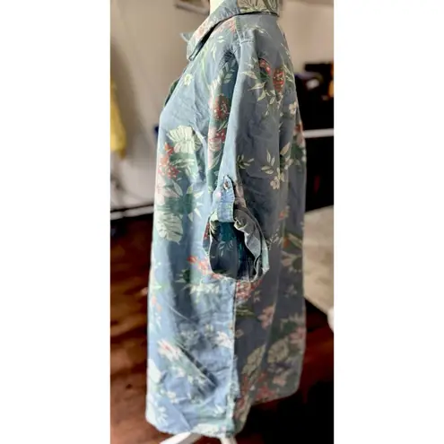 Beach Riot Given Kale Blue Size 2XL Knee Length Long Sleeve Dress Beach Tropical Plus