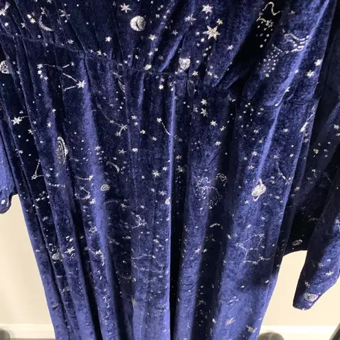 Spirit  Blue Velvet Cold Shoulder Silver Constellations Dress Size S/M