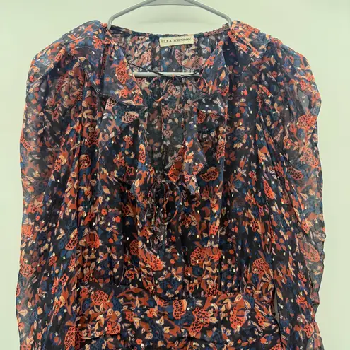 Ulla Johnson Cecily Cosmos Print Long Sleeve Tiered Ruffle Mini Dress Sz 2