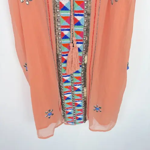 Boston Proper NWOT Embellished Beaded Swing Dress Sleeveless Orange Size XS NEW