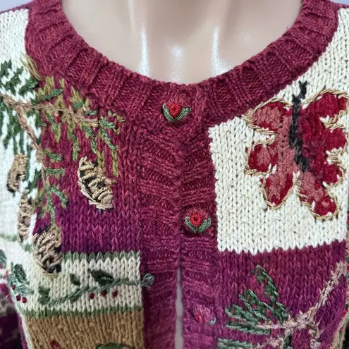 heirloom collectibles  1999 Fall Knit Sweater Cardigan Leaf Mushroom Autumn Large