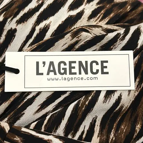 L'Agence Cipriana Asymmetrical Dress Black Multi Camilla Animal Print NWT Size 6