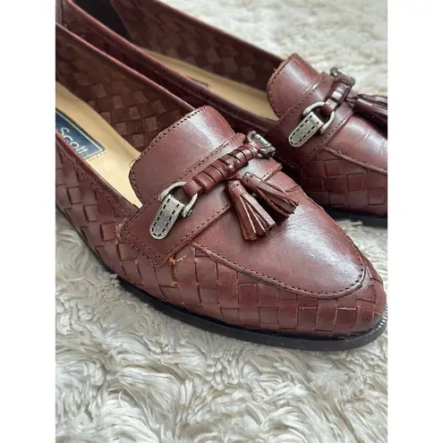 Laura Scott  Sz 8 Woven Leather Made in Brazil Brown Loafers Tassle Horsebit