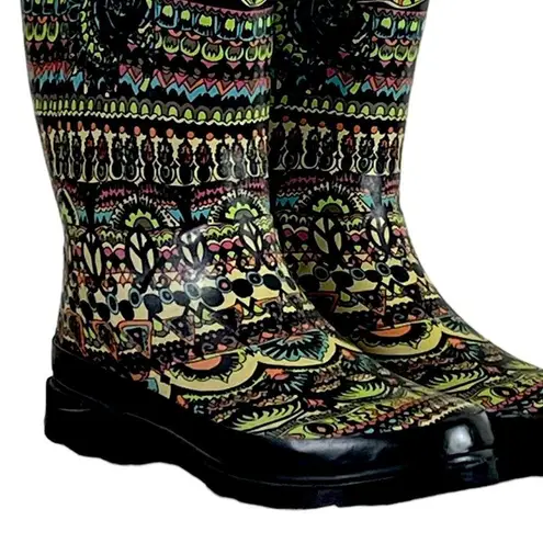 The Sak Sacroot Rain Boots Peace Love Boho Chunky Black Multi Women’s Size 7M