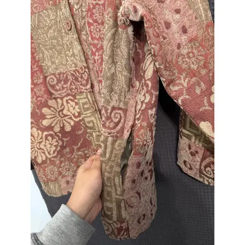 Bonworth Jacket Womens XS RedPink Gold Patchwork Collared Button Front Boho Chic