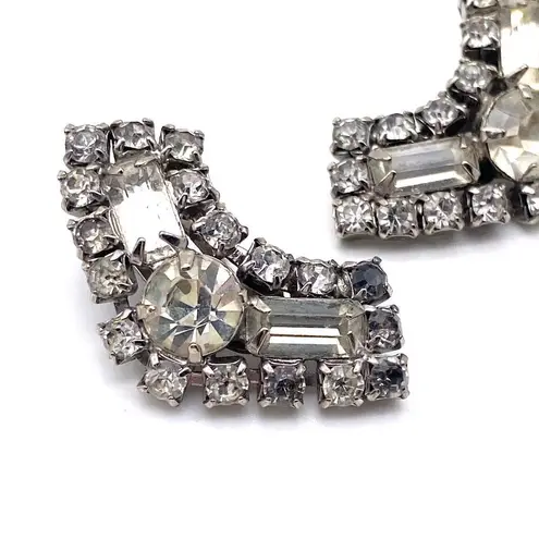 Vintage rhinestone cocktail sparkling party earrings prom wedding Gatsby 20s Silver