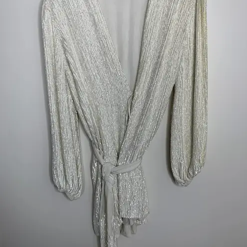 Retrofête Retrofete Gabrielle Robe Sequins Wrap Mini Dress in Moonglow White Womens XS