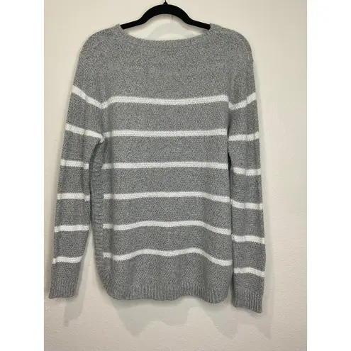 Staccato Striped Gray White Chenille Knit Sweater Pullover Top Women's XL