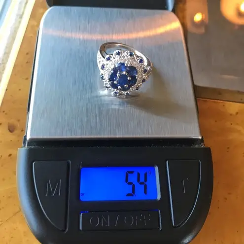 Natural Blue Sapphire Sterling Silver Cocktail Ring Size 6