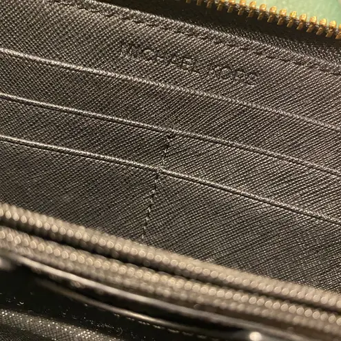 Hand Painted Lioness Black MK Saffiano Leather Wallet w Wristlet Strap