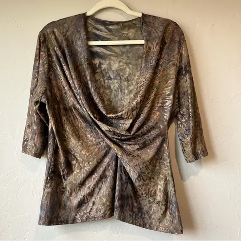 Y2k metallic cheetah 90s spice print animal mob boss cowl neck rachel copper low Brown Size L