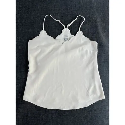J Crew Womens 4 Scallop Crepe Cami Lined Tank Top Ivory White Adjustable Straps