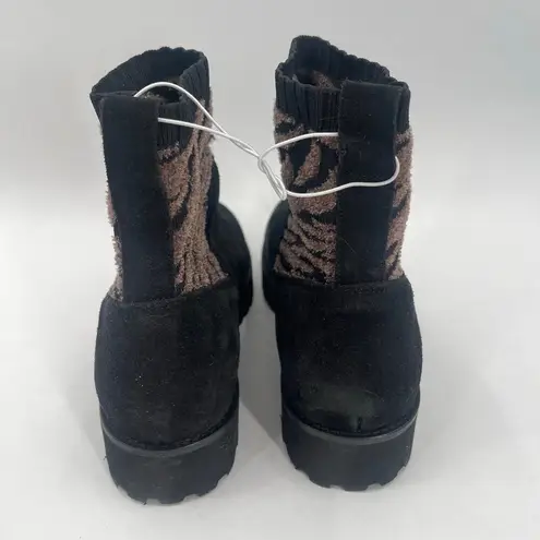 ANDRE ASSOUS Sock Boot Size 7 Sara Black Zebra Print NEW Leather Lug Sole NWOT