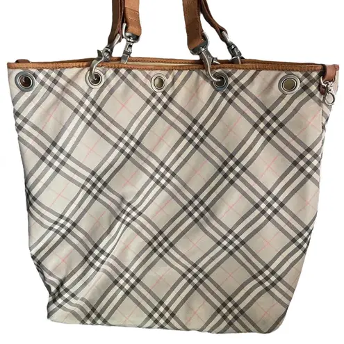 Burberry  Blue Label Check Leather Trim Bucket Tote