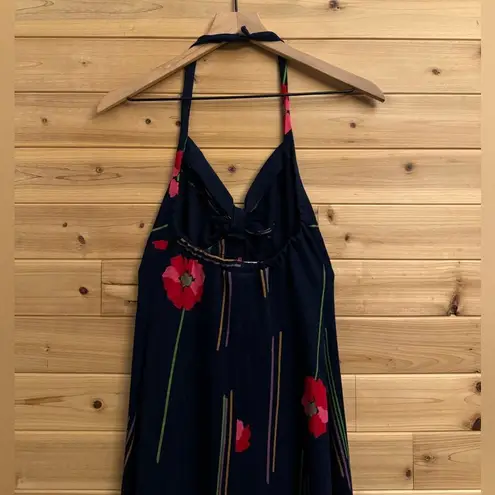 VNTG 1970 Young Innocent Sz XS Poppy Colorful Halter Maxi Babydoll Dress Set Red