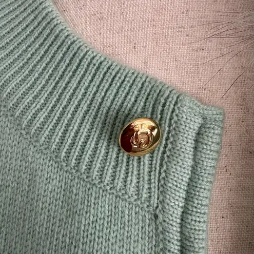 St. John Vintage/Rare Mint Green Cashmere Hooded Cardigan With Fox Fur Trim sz L - Image 7