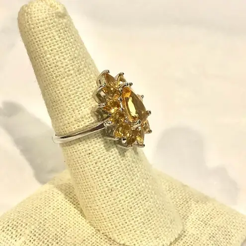 Artisan Faceted Golden Citrine Sterling Silver Flower Shaped Ring Sz 7