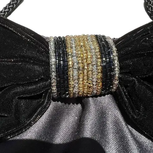 Vintage Avon Evening Bag Velvet and Beaded Bow with Braided Strap Black Formal