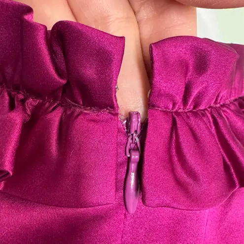 INC Magenta Stretch Silk Ruffle Black Ponte Knit Sheath Dress Party US 14 Purple