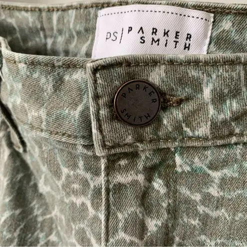 Parker Smith  Animal Print Skinny Jeans Mid Rise Button Zipper Closure Green Blue