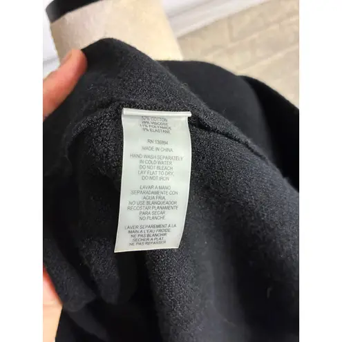 Sioni Hooded Sleeveless Vest Black White Color Block Long Cardigan Knit Size L