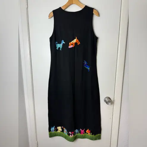 Michael Simon black dog embroidered sleeveless midi dress. M Size M