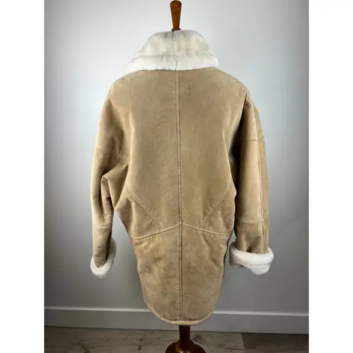 Vintage Tan Suede Shearling Lined Duffle Coat Jacket Women's Warm Winter Size M