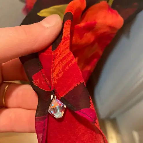 Vintage Cattiva Silk Floral Maxi Dress Sheer 2 Piece EUC Sz M Blk/Red Sleeveless Size M