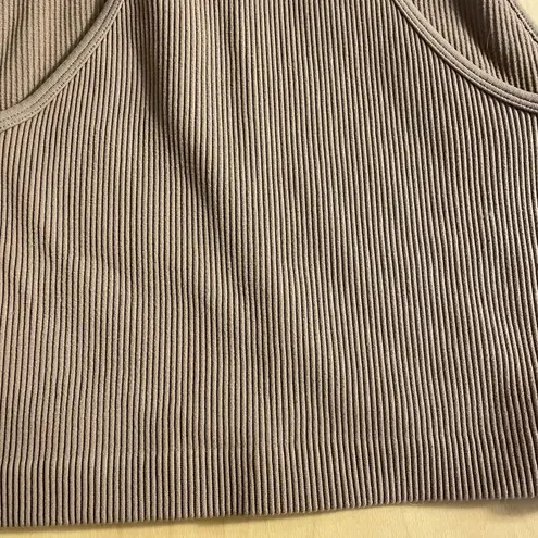 Sunzel Ribbed Crop Tank Top Large Brown Seamless Stretchy High Neck Workout Top